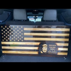 19.5x42”  custom American burnt flag. All hand made and hand cut,